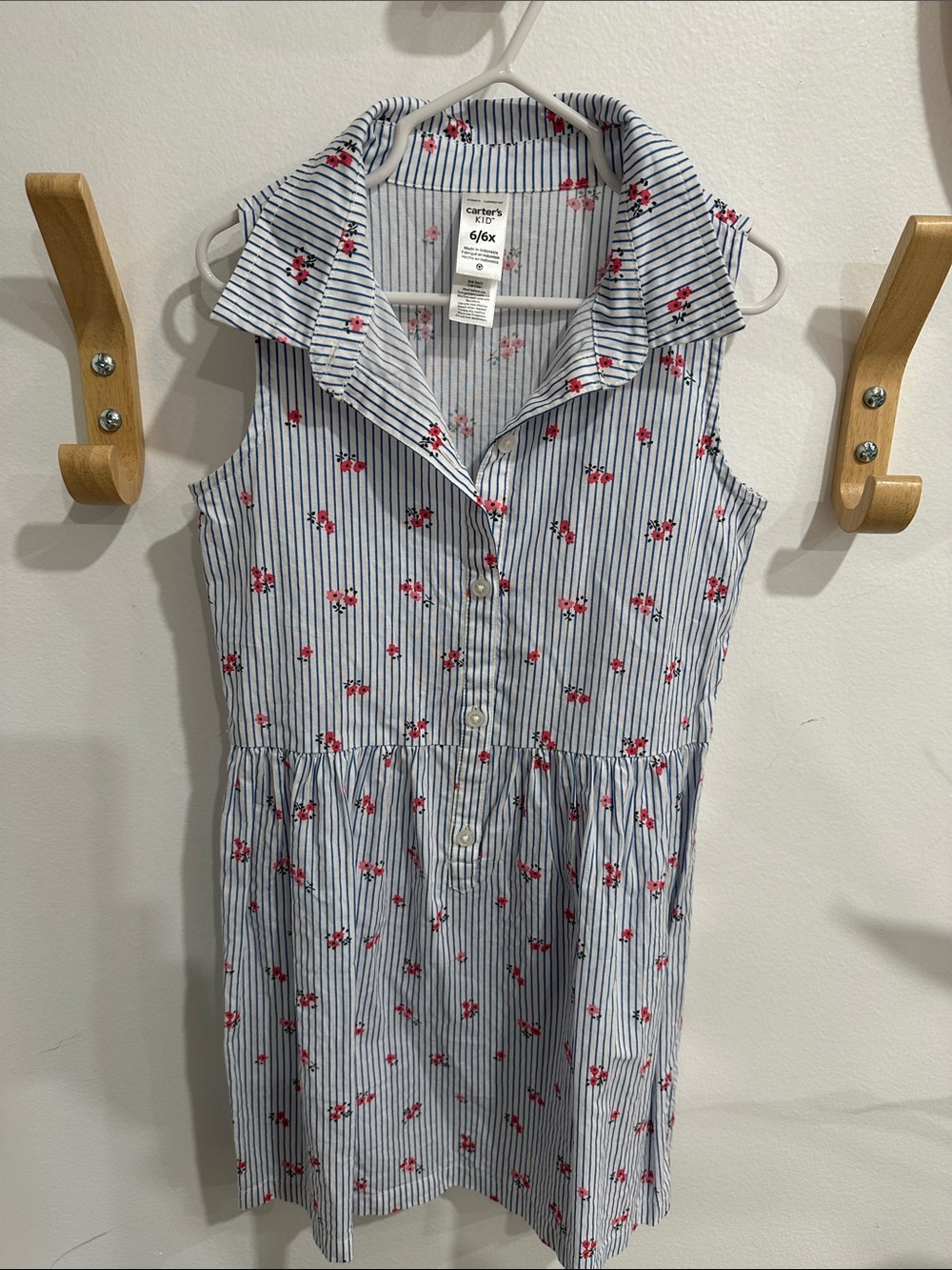 Carter's Blue Stripe Dress with Pink Floral Print
